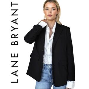 Lane Bryant Relaxed Oversized Button Up Boyfriend Blazer, Black, 28W